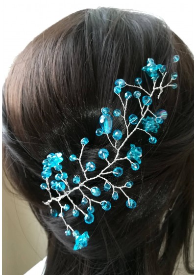 Къса ръчно изработена украса за коса в цвят тюркоаз - Blue Bell by Rosie